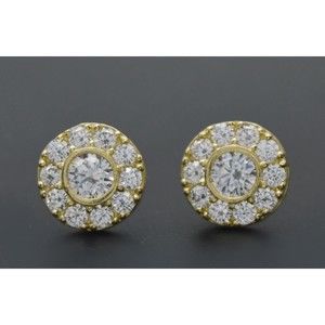 Real 10K Solid Yellow Gold 10mm Mens CZ Button Round Cut Stud Earrings 2.2gr